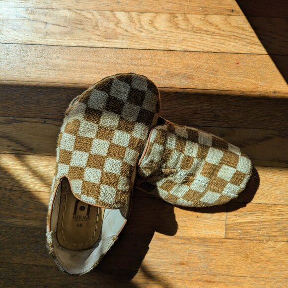 Checkered Mudcloth Woven Checkered barefoot Slip-on Slipper Clog shoes - Picture 3 of 3